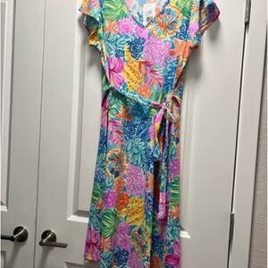 Nina Leonard Multicolor Floral V-Neck Dress